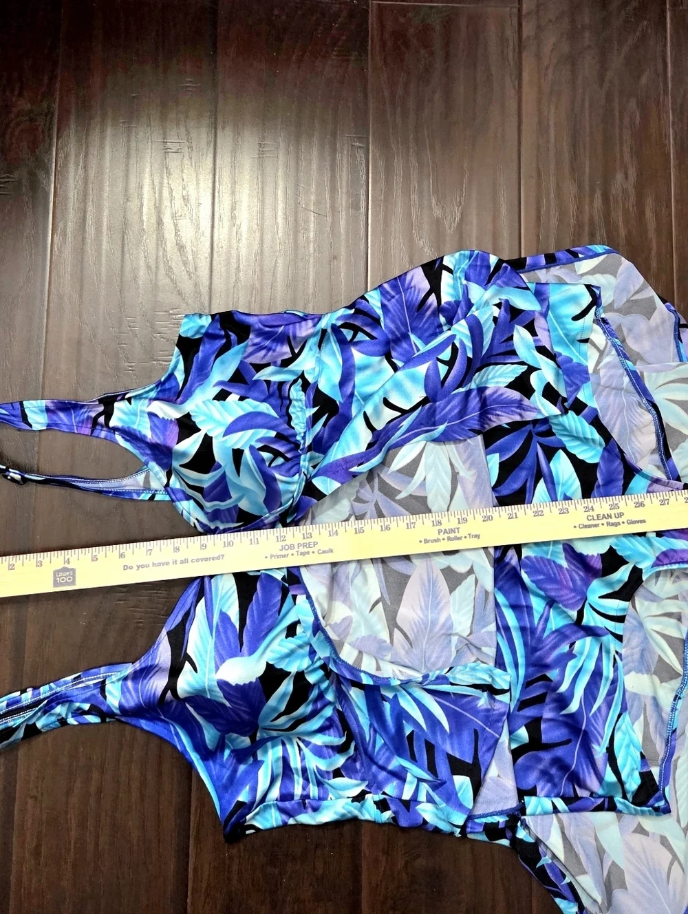 Maxine Of Hollywood Blue Tropical Leaf Print Swimsuit